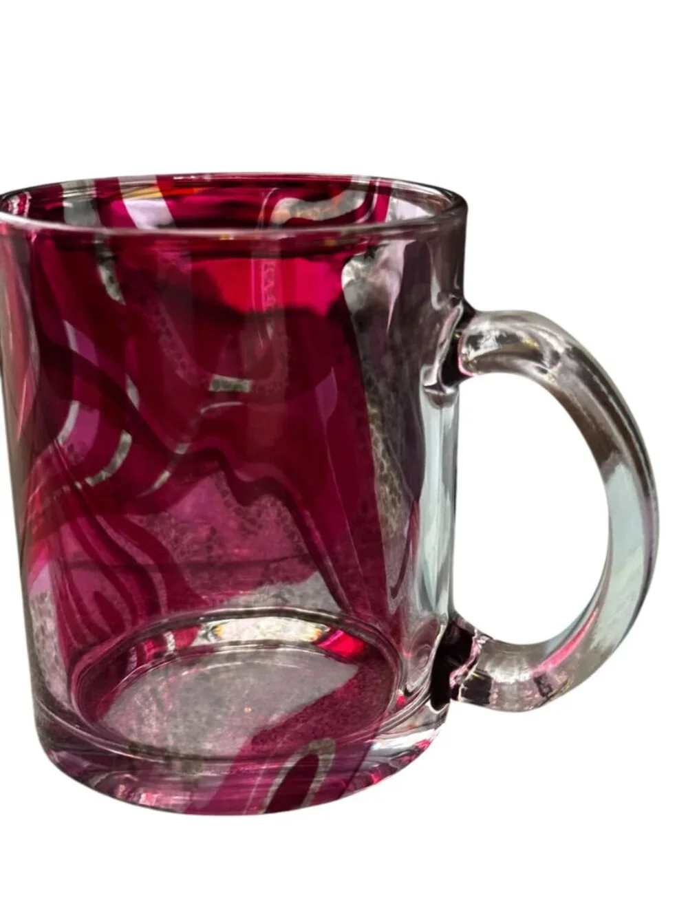 Glass Mug with Pink Swirl Pattern, 11.oz